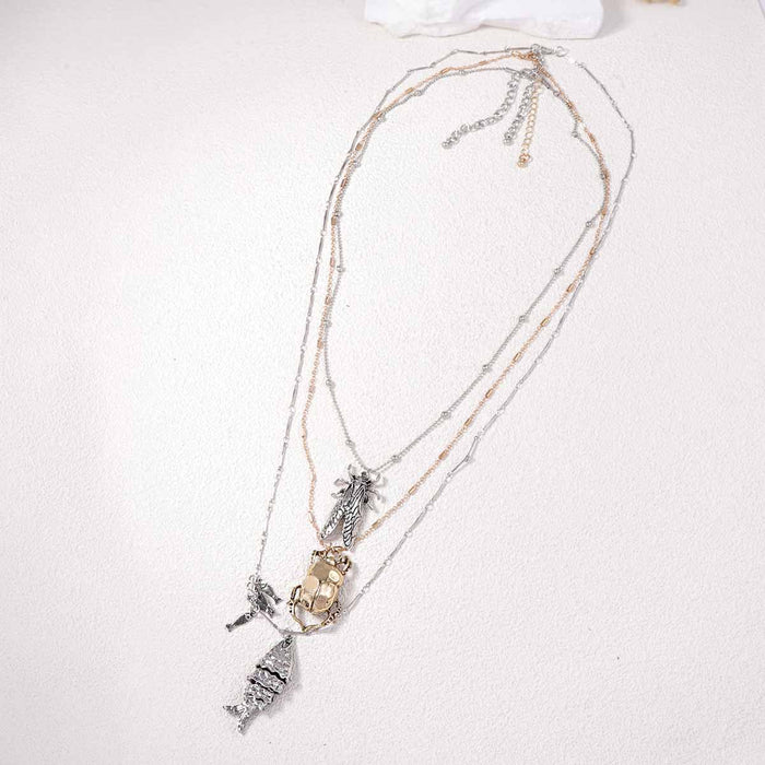 Wholesale Animal Insect Alloy Beetle Fish Pendant Multi-layer Necklace Advanced Joker