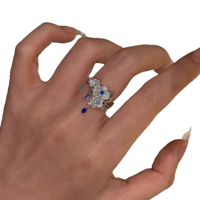 Wholesale Heavy-Duty Blue Sparkling Diamond Hydrangea Ring Retro
