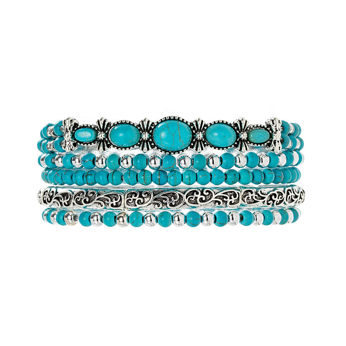 Wholesale 5-Piece Set of Turquoise Series Elastic Rope beaded Bracelets