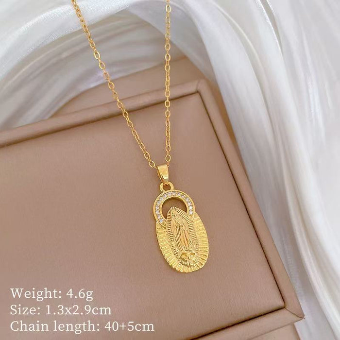 Wholesale A delicate and elegant bronze micro-set Madonna necklace with a vintage,  artistic style.