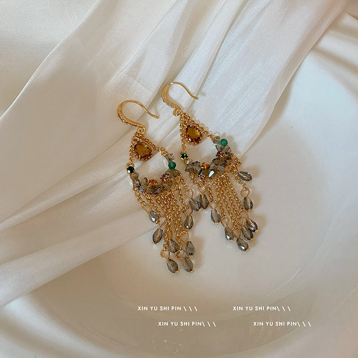Wholesale Long crystal tassel earrings, light luxury earrings