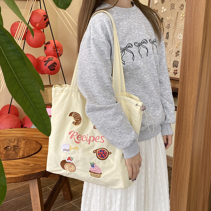 Wholesale Shoulder bag versatile backpack cartoon embroidery shoulder tote bag canvas bag