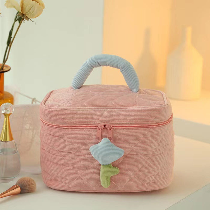 Wholesale Makeup bag with corduroy flowers, portable and large capacity for outdoor use