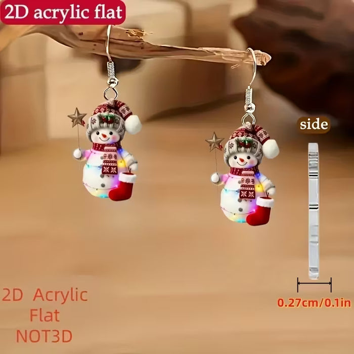 Wholesale Acrylic Christmas Snowman Bell Earrings 2D Cartoon Pendant Design Party Wear Fashion Accessory