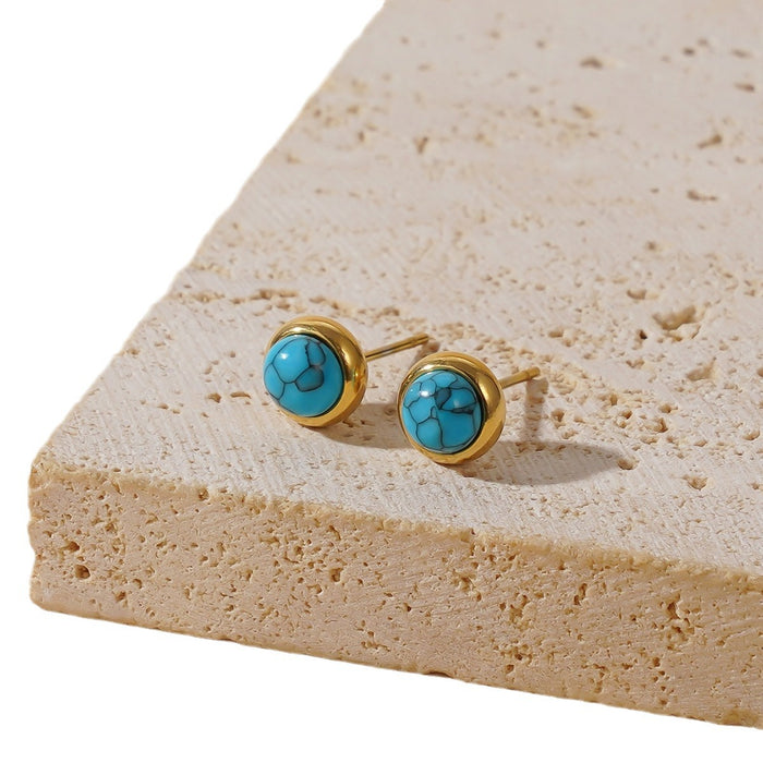 Wholesale  small fresh summer all-match blue turquoise clavicle chain round earrings suit jewelry titanium steel bracelet women