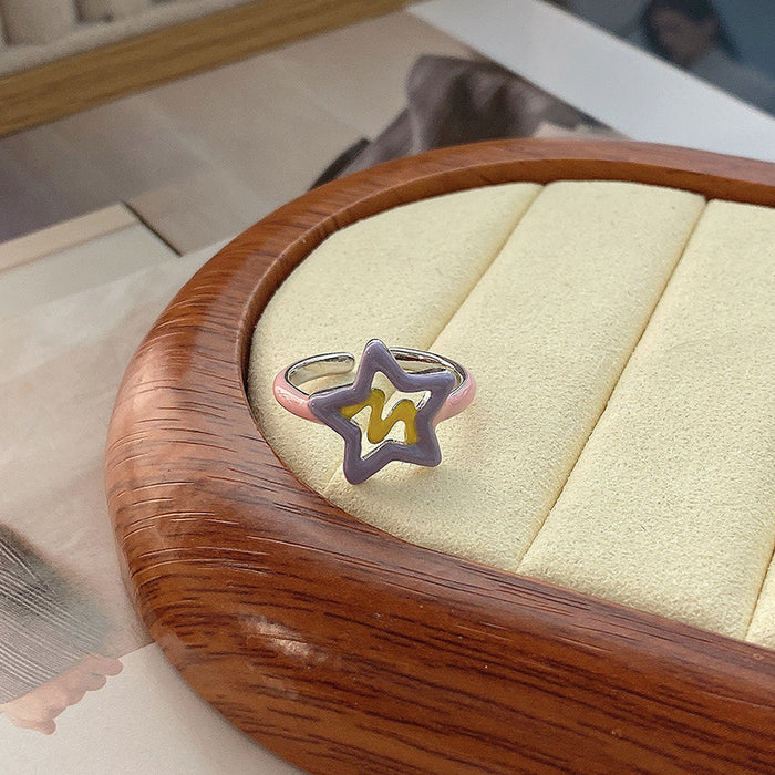 Wholesale Drip glazed star ring, niche design, index finger ring, fashionable and personalized ring
