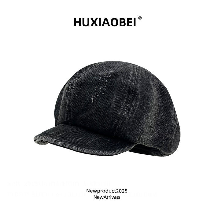 Wholesale Gradient washed denim newsboy hat, new artistic style soft eaved cloud octagonal hat