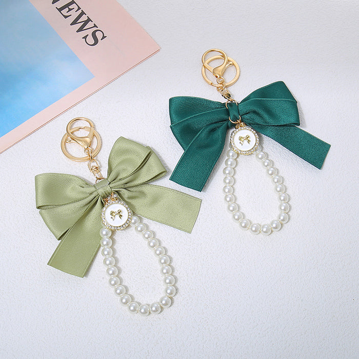 Wholesale Large Pearl Bow Keychain Pendant Ribbon Cloth Accessories Headset Bag Decoration