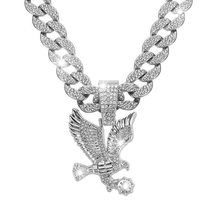 Wholesale Full Diamond Spread Wings Eagle Pendant Cuba Alloy Necklace JDC-NE-RenQ008