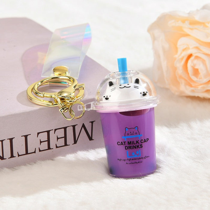 Wholesale Quicksand Cat Bubble Tea Keychain