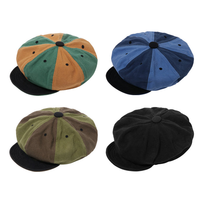 Wholesale Retro color blocked elastic adjustable beret soft brimmed hat washed and worn