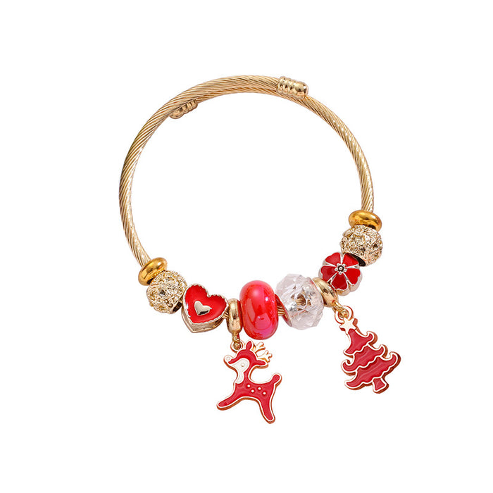 Wholesale Stainless Steel Christmas Deer Bell Pendant Bracelet Trendy Jewelry MOQ≥2