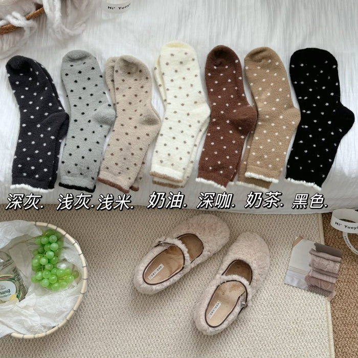 Wholesale Autumn and winter socks, children's polka dot mid tube socks, heat storage and warm sleep socks, color blocked plush women's socks