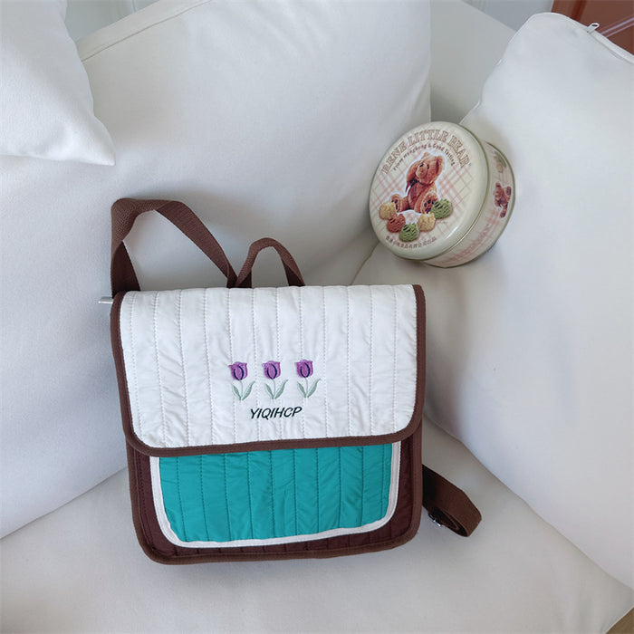 Wholesale Children's backpack with Western style tulip flower embroidery street photography backpack