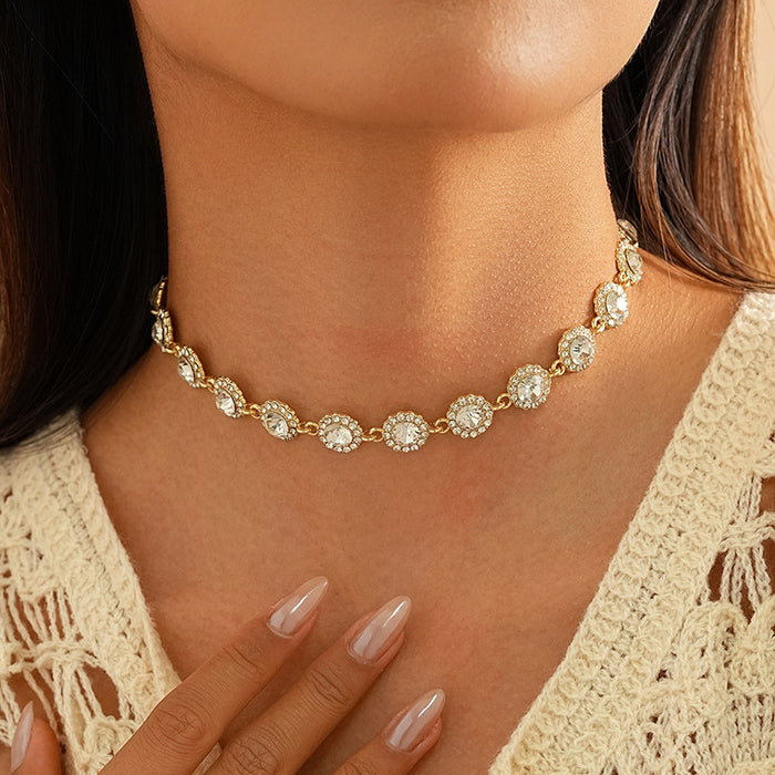 Wholesale Colorful rhinestone necklace, personalized temperament, gemstone necklace, light luxury, niche design, high-end feeling, collarbone chain