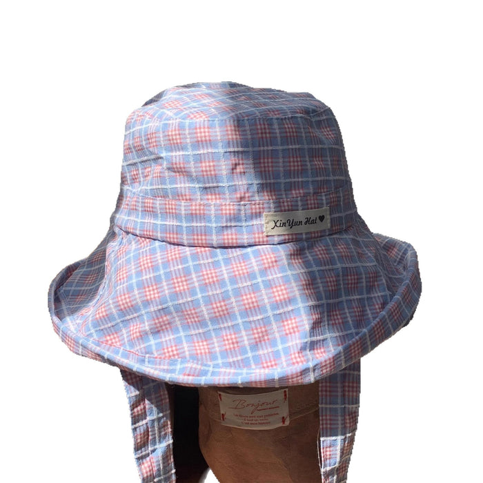 Wholesale Sweet plaid lace up fisherman hat versatile large brim sun protection hat UV resistant sun protection hat