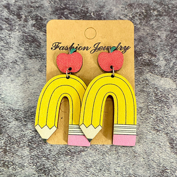 Wholesale Teacher Wood Earrings Leopard Pencil Apple ing Earrings