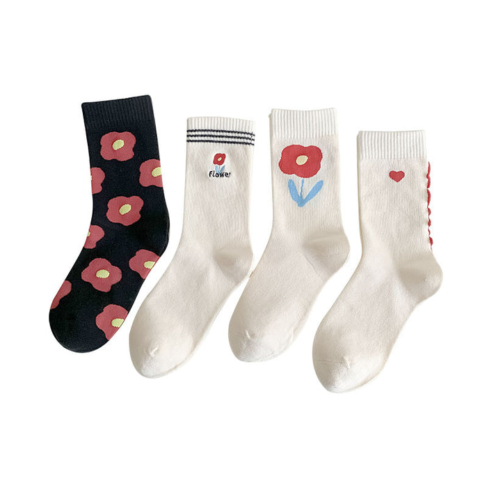 Wholesale Socks with small flower embroidery in the middle tube, versatile and trendy stacking socks