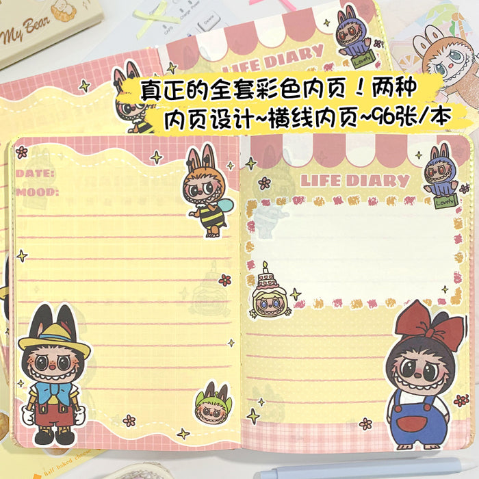 Wholesale 5pcs Super Family Leather Notebook Color Pages Line Diary Cute Cartoon Leather Cover