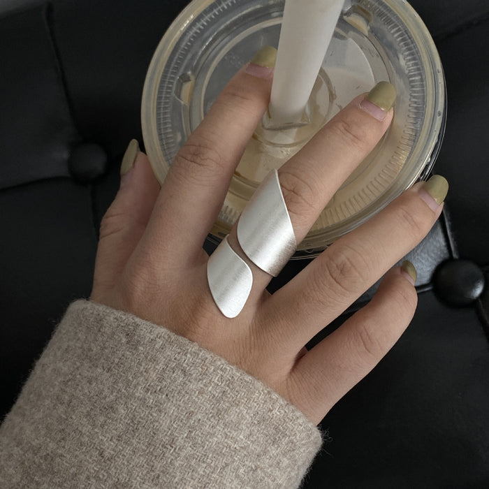 Wholesale Silver brushed frosted open index finger ring with a cool design and exaggerated personality, irregular ring