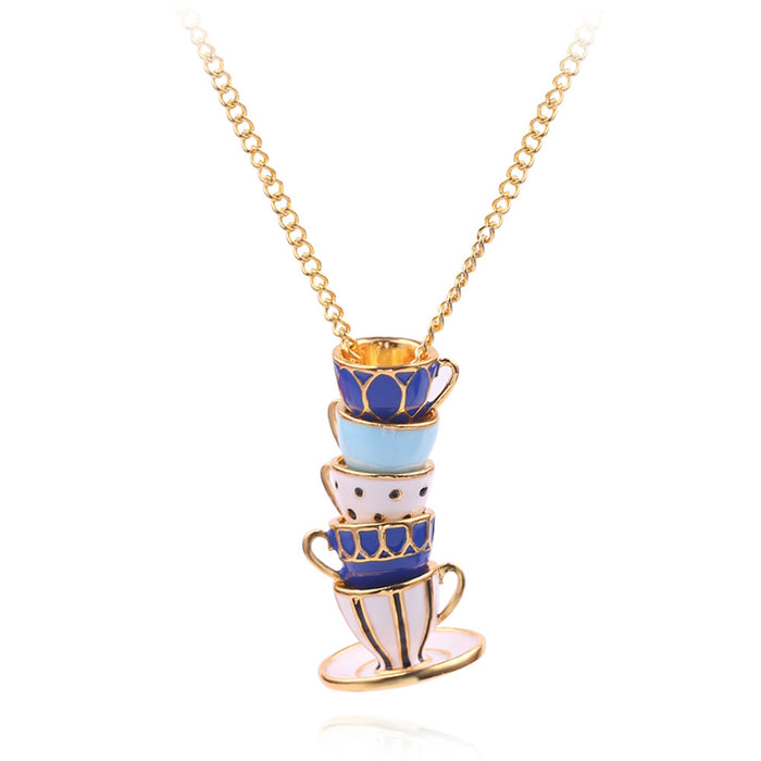 Wholesale Layer Enamel Glaze Teacup Alloy Necklace JDC-NE-BS010