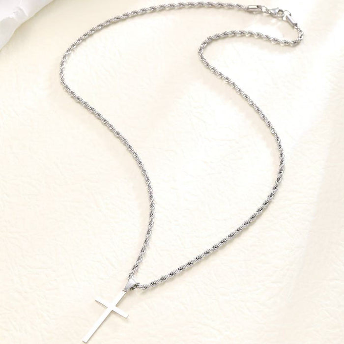 Wholesale Stainless steel plated cross pendant Fried Dough Twists chain necklace