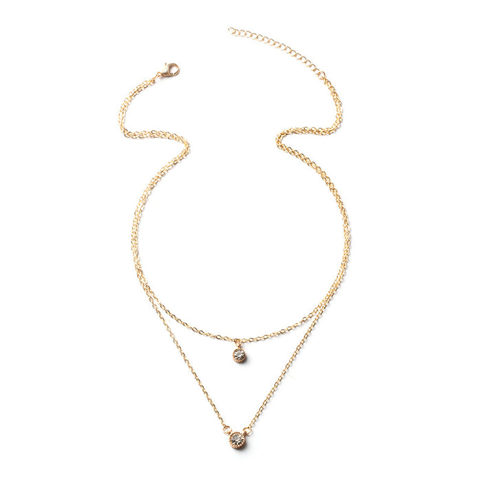 Wholesale New necklace creative simple small round diamond circle double-layer necklace