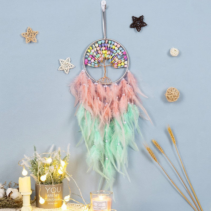 Wholesale Feather Dreamcatcher Wall Hanging with Tree of Life Design and Natural Stone Accents