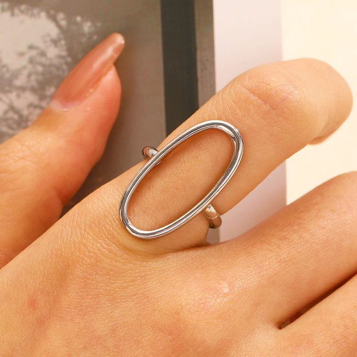 Wholesale Stainless steel ring hollow geometric oval opening ring versatile and simple ring