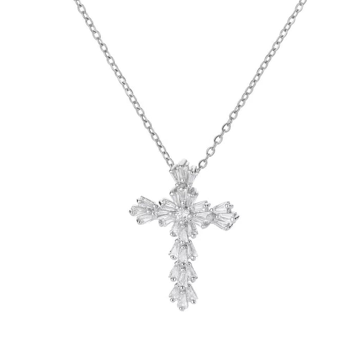 Wholesale Micro inlaid zircon cross pendant necklace collarbone chain jewelry
