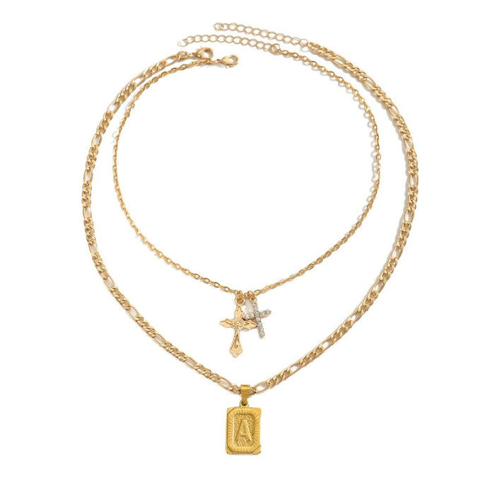 Wholesale Jewelry inlaid rhinestone cross letter square pendant necklace