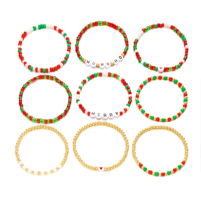 Wholesale Christmas colorful gift bracelet for women Christmas tree gift box letter polymer clay elastic beaded stacking bracelet