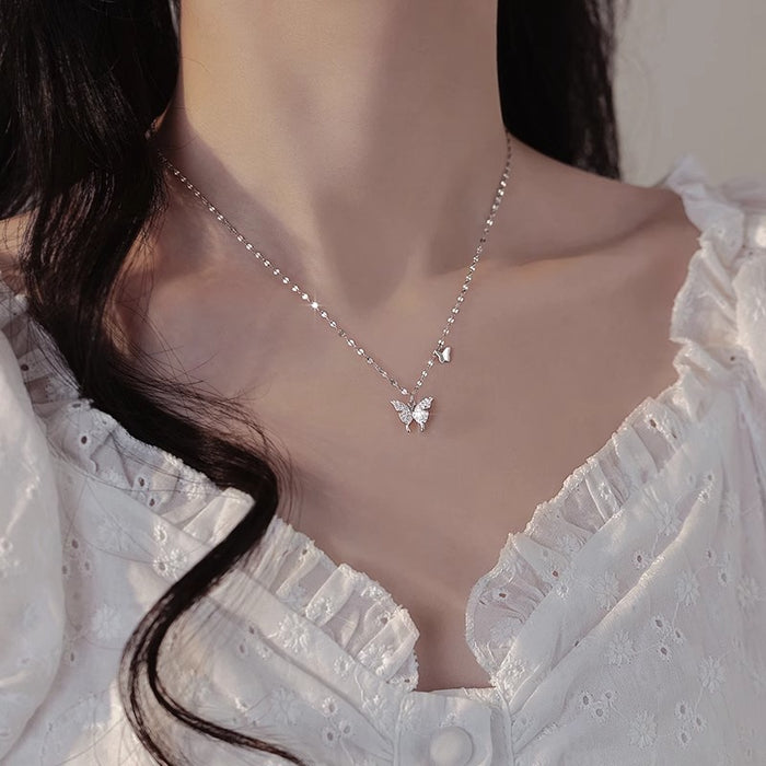 Wholesale Titanium steel butterfly necklace pendant, light luxury necklace, niche collarbone chain, high-end feel