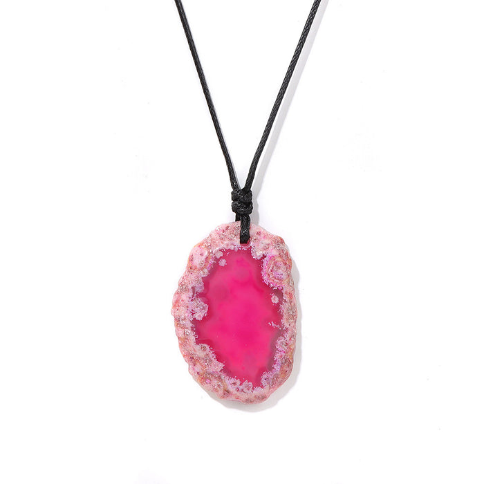 Wholesale Stone and agate slice necklace energy stone irregular pendant birthstone necklace