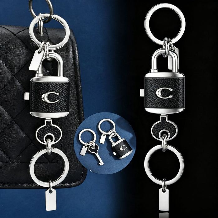 Wholesale Electroplated Alloy C Emblem Lock Keychain Retro Black White Bag Charm Car Key Accessory Boutique Resale Gift