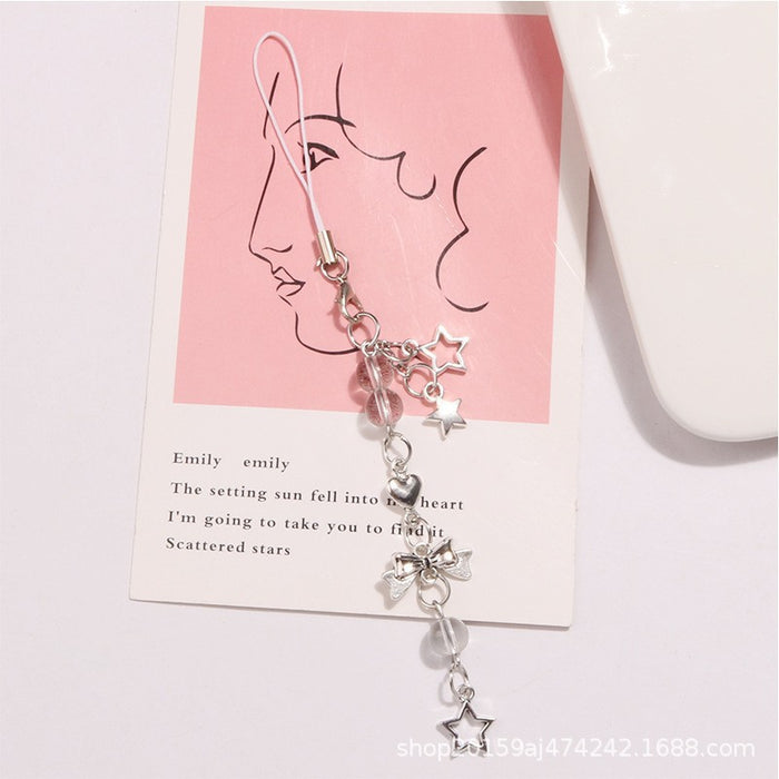 Wholesale Sweet silver Star Bow Mobile Phone Chain Simple Pendant