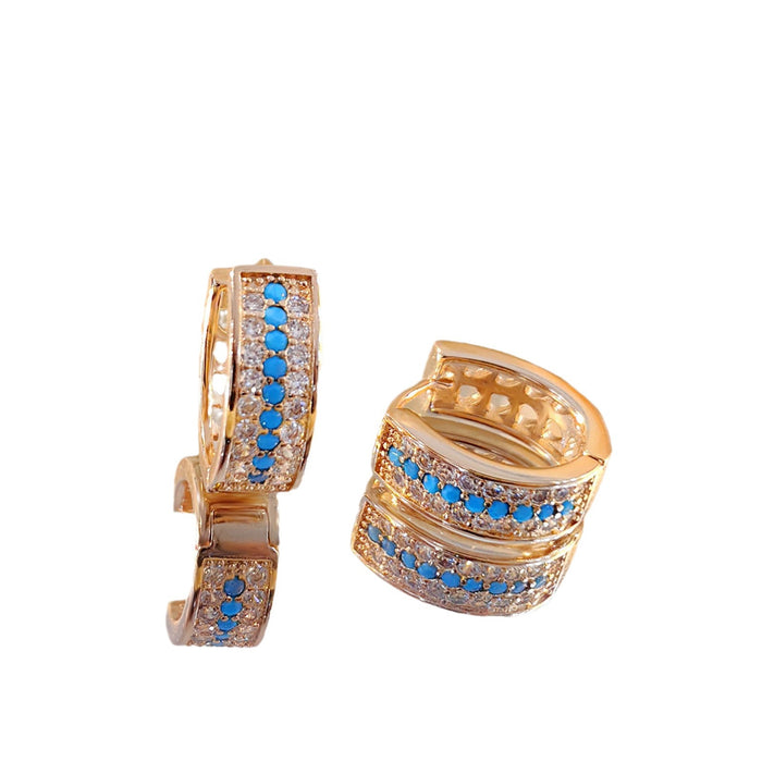 Wholesale Simulated turquoise earrings for commuting, light luxury, versatile, full diamond zircon, high-end, fashionable ear buckle