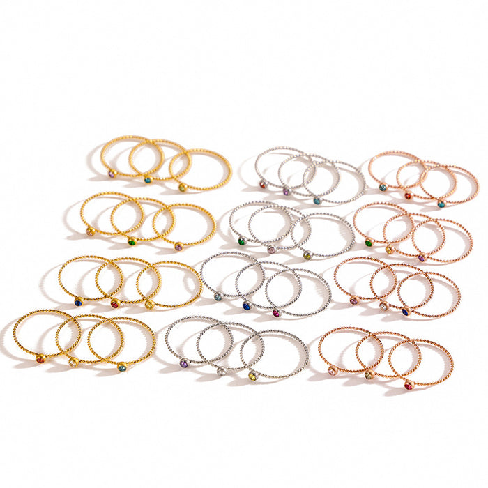 Wholesale Twisted ring with zircon ring stainless steel gold-plated birthstone twisted tail ring