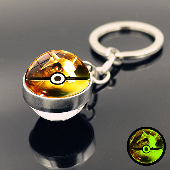 Wholesale Luminous double-sided glass ball pendant metal keychain keyring