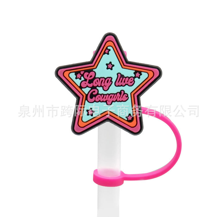 Wholesale New Love Leopard Pattern Straw Cover Straw Cap Silicone Dustproof Stopper Cute Anime Party Straw Decoration Cross border Product