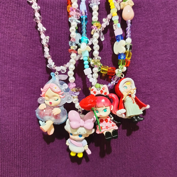 Wholesale Crystal Beaded Red Hat Fairy Cute Short Necklace for Women
