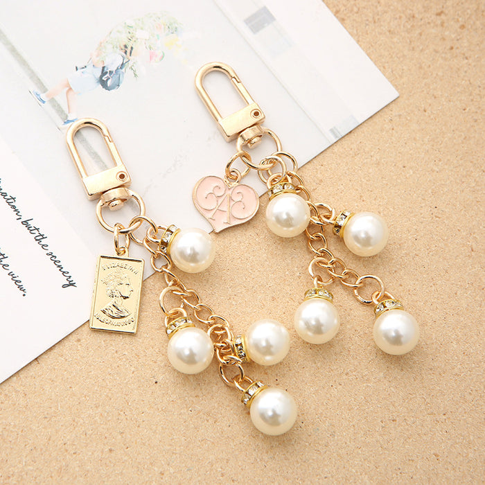 Wholesale Crystal Pearl keychain peach heart ornaments  pendant gift
