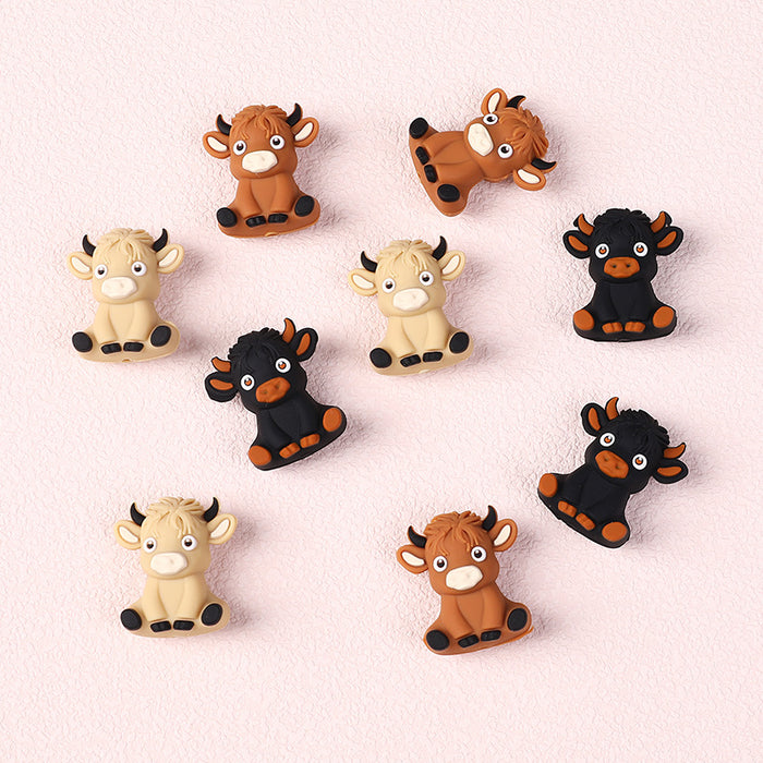 Wholesale 20pcs Silicone beads children' s teething beads necklace accessories cartoon three-dimensional highland cow silicone beads