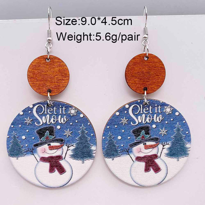 Wholesale Christmas Earrings Retro Style Wooden Geometric Splicing Earrings Christmas Tree Christmas Hat Snowman Earrings