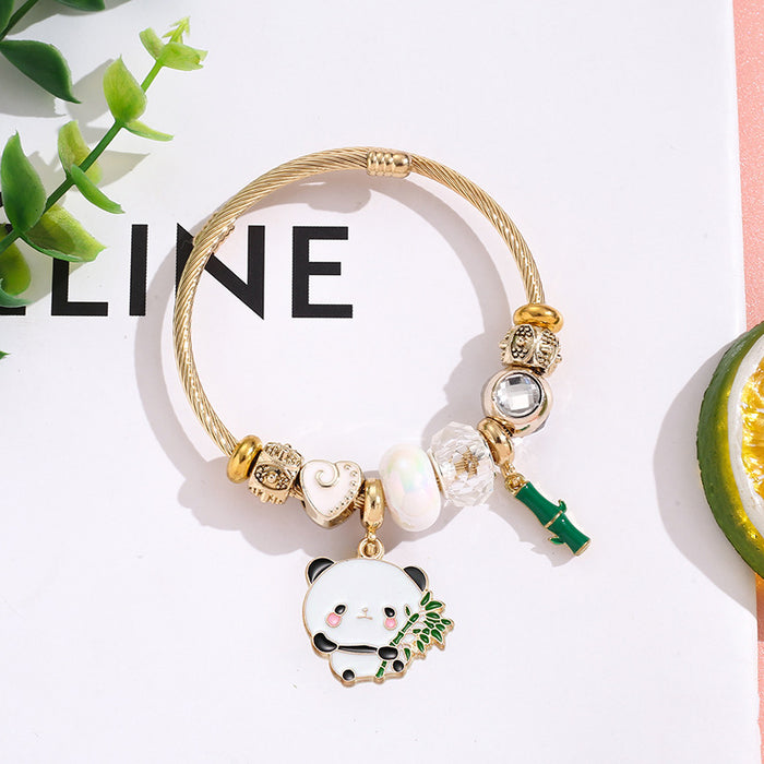Wholesale Trendy Cartoon Panda Pendant Bracelet Stainless Steel Women' s Jewelry Gift Resale