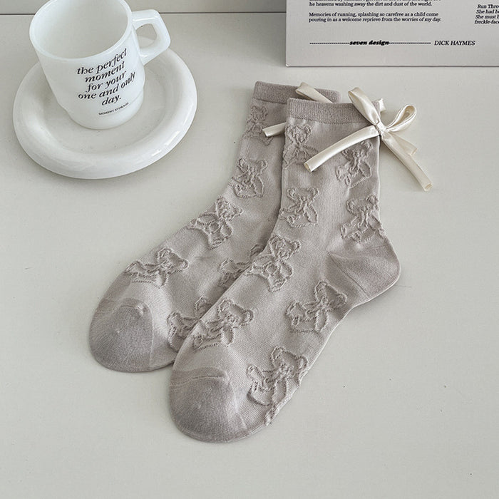 Wholesale Bow boneless socks made of pure cotton with a middle tube and stacked socks