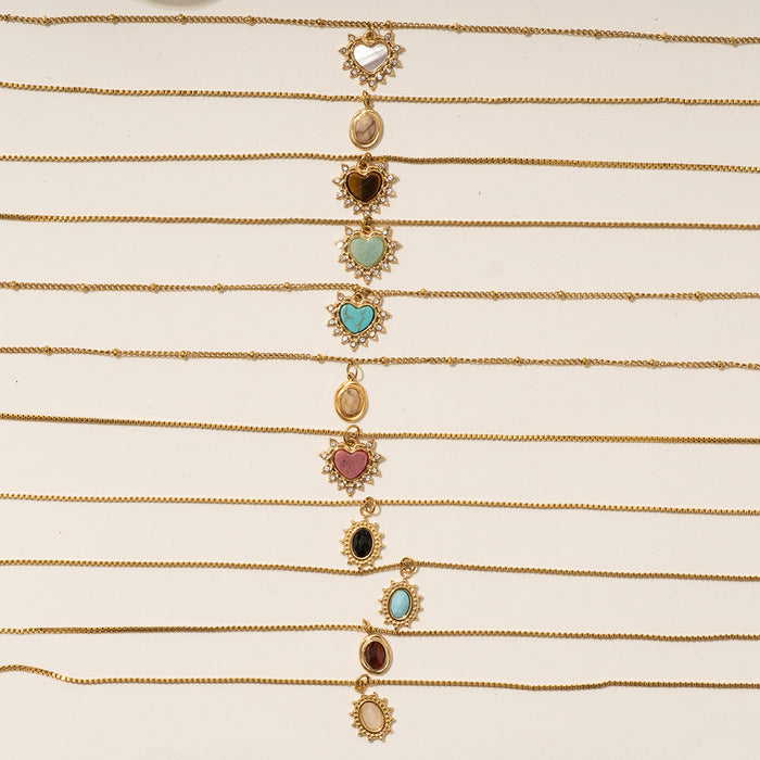 Wholesale Simple natural stone heart necklace versatile and high-end stainless steel necklace paired with blue pine tiger eye stone