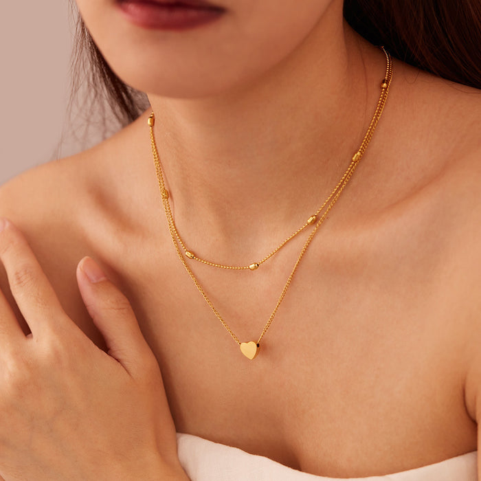 Wholesale Stainless steel temperament, layered, heart-shaped, high-end feeling, double-layer titanium steel lock chain