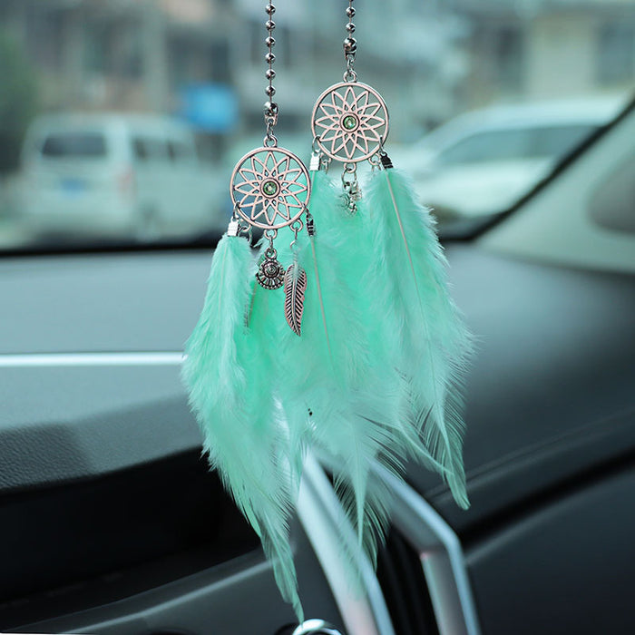 Wholesale Alloy White Feather Dream Catcher Car Hanging Decoration Rearview Mirror Pendant