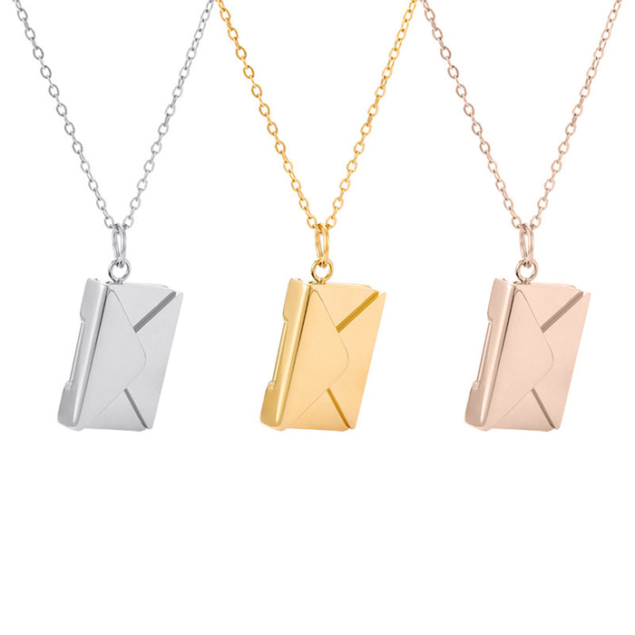 Wholesale Creative personality, foldable envelope pendant, titanium steel jewelry, vacuum plated necklace